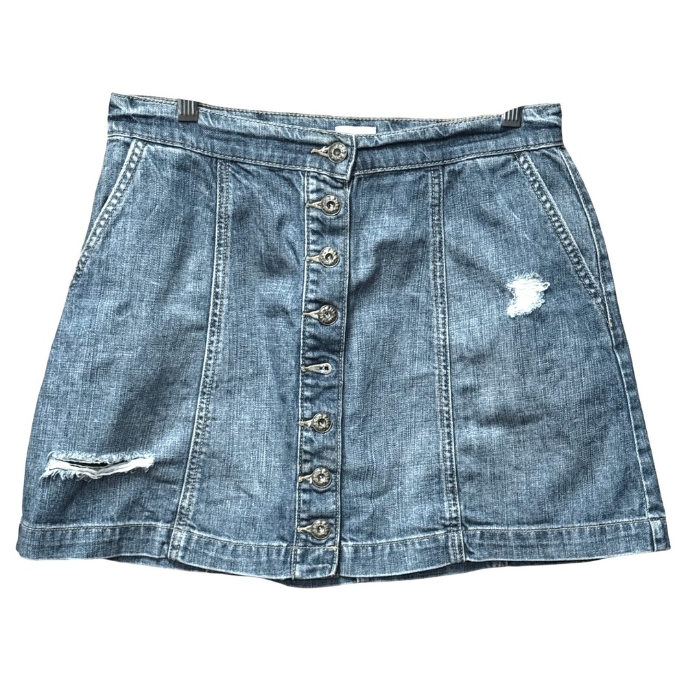 Sneak Peek Jr Sz M Buttons Jean Miniskirt Distress‎ Grunge Y2K 90's Club Party